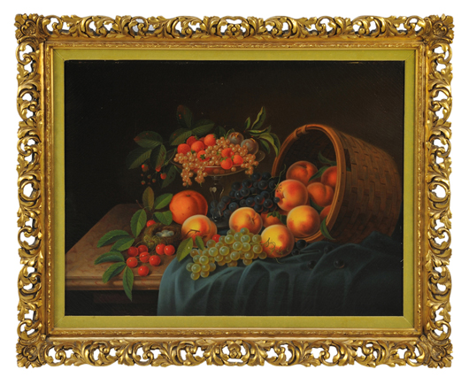 Robert Hall (1852-1942) still life, oil on canvas, 60 x 80 inches. Estimate: $4,000-$4,500. Image courtesy of Morton Keuhnert Auctioneers & Appraisers.